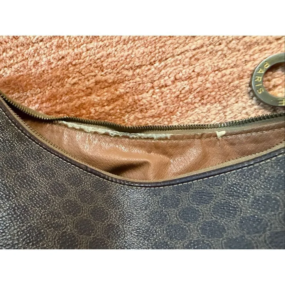 Vintage Celine Paris Brown Macadam Hobo Shoulder Bag Made in Italy
